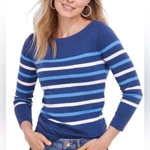Vineyard Vines Blue and White Striped Boatneck Long Sleeve Top-  Xsmall